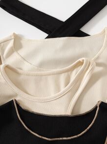 3入組條紋針織頂針背心上衣和1入組掛脖上衣 - 彩色 - 查看 3