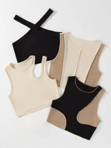 3入組條紋針織頂針背心上衣和1入組掛脖上衣 - 彩色 - 查看 5