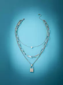 ROMWE Lock & Heart Decor Layered Necklace