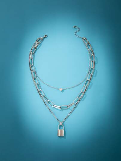 Lock & Heart Decor Layered Necklace