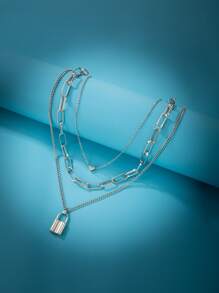 ROMWE Lock & Heart Decor Layered Necklace