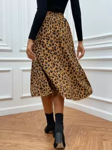 SHEIN LUNE High Waist Leopard Skirt Without Belt - Multicolor - View 2