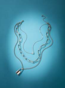 ROMWE Lock & Heart Decor Layered Necklace