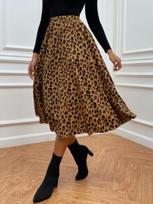 SHEIN LUNE High Waist Leopard Skirt Without Belt - Multicolor - View 4