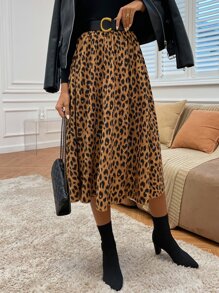 SHEIN LUNE High Waist Leopard Skirt Without Belt - Multicolor - View 6