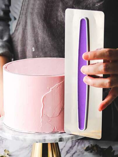 1pc Plastic Handle Stainless Steel Cream Scraper, Fondant Cake Butter Scraper, Leveling & Shaping Decorating Tool, DIY Baking Tool