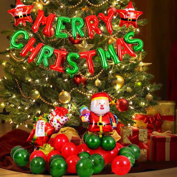 

42pcs Christmas Slogan Graphic Decorative Balloon, Multicolor