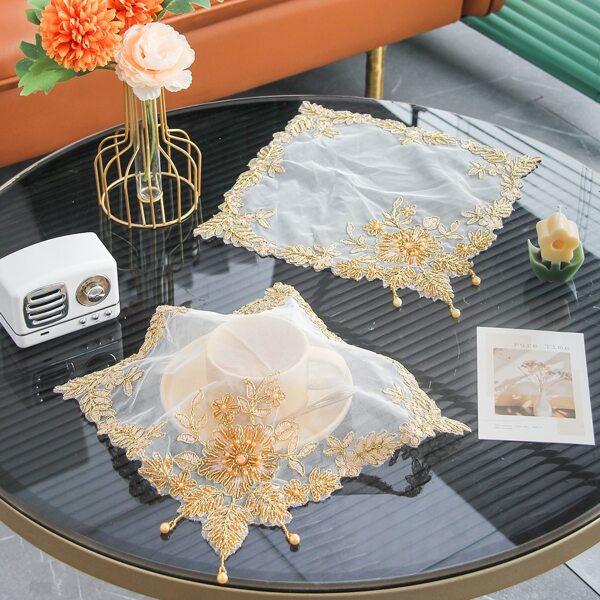 

1pc Flower Pattern Lace Placemat, Multicolor
