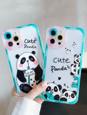 Funda transparente para teléfono con patrón de panda de dibujos animados de 2 piezas compatible con iPhone15/15Plus/15Pro/15Promax