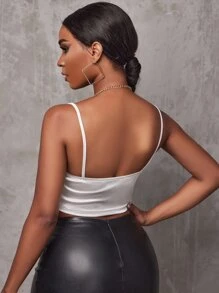 SHEIN SXY Áo hai dây Bất đối xứng Lộ Lưng Cắt ra màu trơn Gợi cảm - trắng - Xem 2