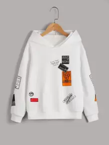 SHEIN Boys Letter Graphic Print Drop Shoulder Hoodie - White - View 1