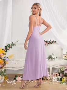 SHEIN Belle Backless Split Thigh Bridesmaid Dress - Lilac Purple - View 2