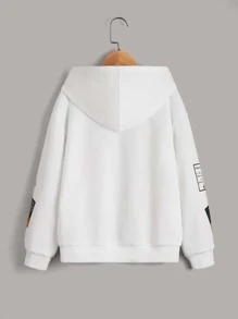 SHEIN Boys Letter Graphic Print Drop Shoulder Hoodie - White - View 2