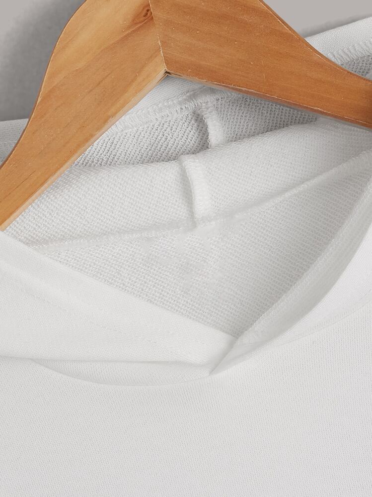 SHEIN 男孩字母圖案落肩袖連帽衫 - 白色 - 查看 4