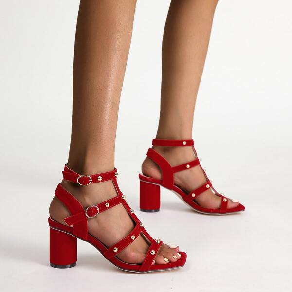 

Studded Decor Heeled Gladiator Sandals, Red