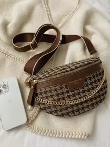 Riñonera impermeable, liviana, informal de negocios con diseño de cadena con gráfico de pata de gallo para adolescentes, niñas, mujeres, estudiantes universitarias, novatos y trabajadores de cuello blanco, perfecta para la oficina, la universidad, el trabajo, los negocios, los desplazamientos, al aire libre, los viajes, las excursiones - Multicolor - Ver 6