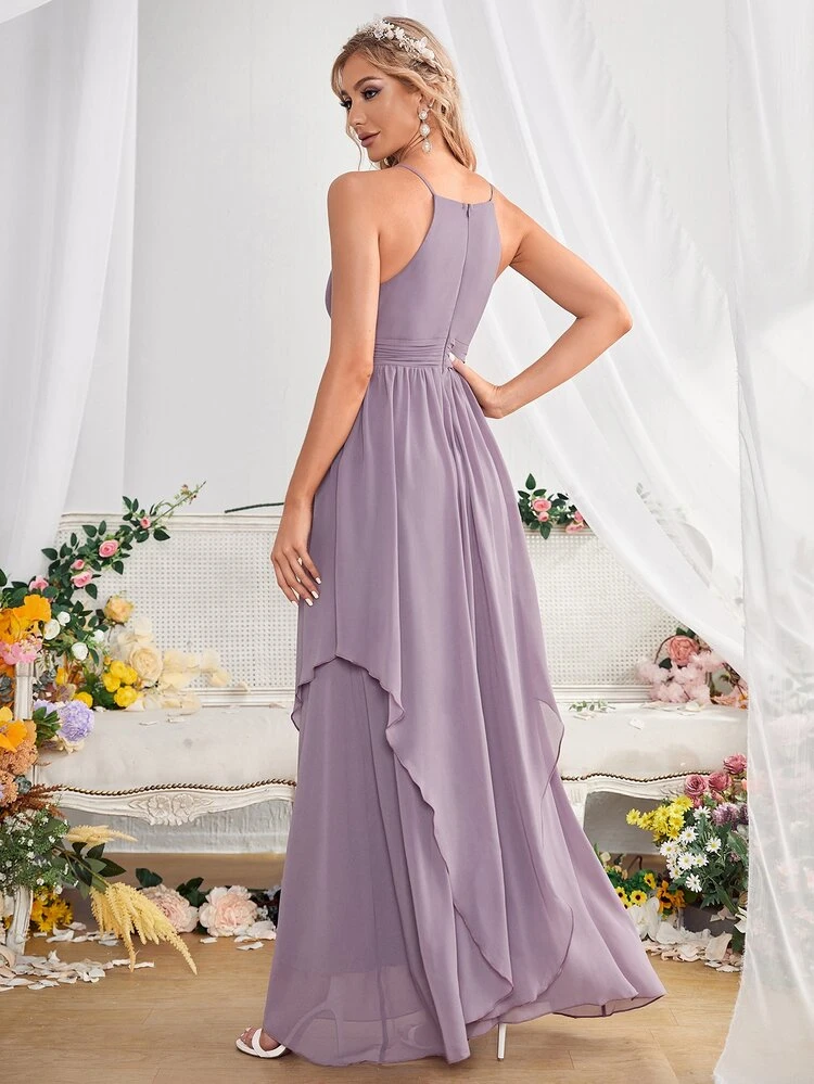 Ruched Peplum Waist Chiffon Cami Bridesmaid Dress