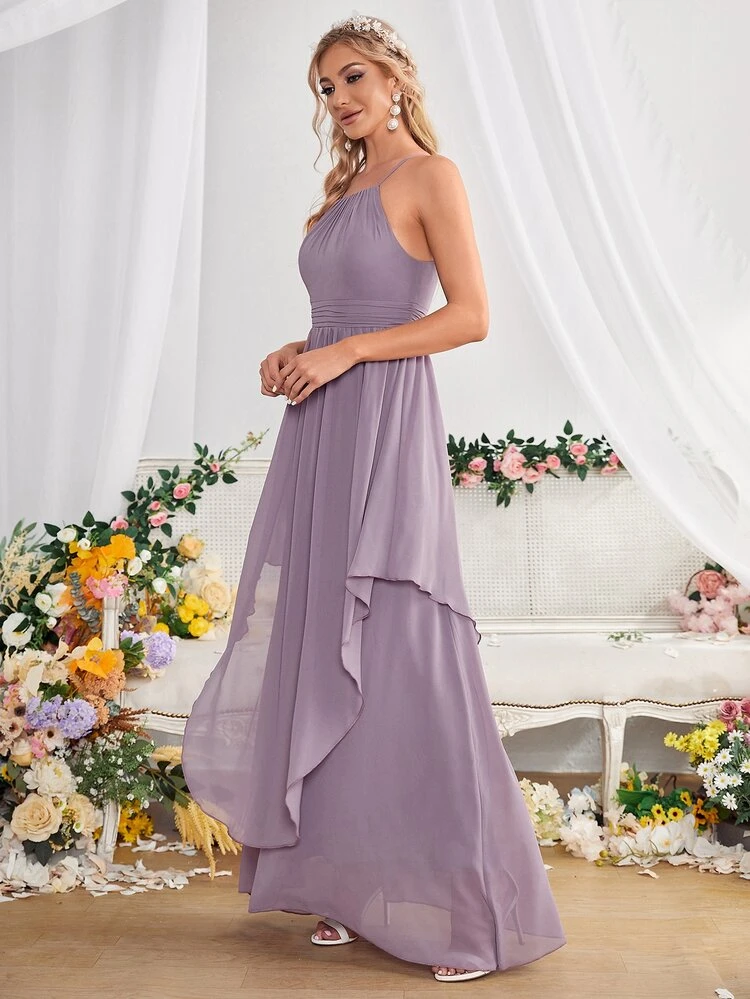 Ruched Peplum Waist Chiffon Cami Bridesmaid Dress