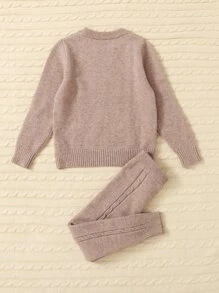 SHEIN Bộ áo len trơn cho bé gái - Màu Khaki - Xem 2