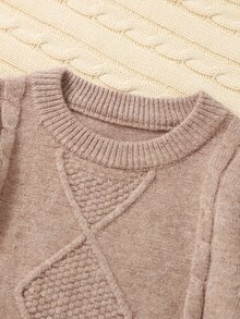 SHEIN Bộ áo len trơn cho bé gái - Màu Khaki - Xem 3