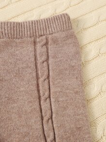 SHEIN Bộ áo len trơn cho bé gái - Màu Khaki - Xem 4