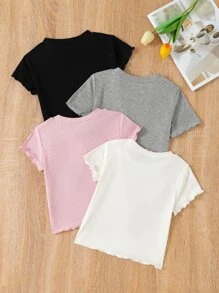 SHEIN Genkimix Kids Áo thun ngắn tay nhiều màu cho bé gái tập đi với cổ tay và viền loe cho cảm giác thoải mái và mát mẻ trong mùa hè - Nhiều màu - Xem 2