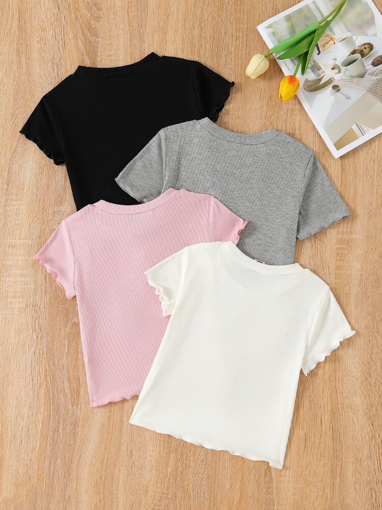 SHEIN Genkimix Kids Camiseta De Manga Corta Multicolor Para Niña Con Puños Y Dobladillo Con Volantes Para Sentirse Cómodo Y Fresco En El Verano - Multicolor - Añade 2