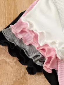 SHEIN Genkimix Kids Áo thun ngắn tay nhiều màu cho bé gái tập đi với cổ tay và viền loe cho cảm giác thoải mái và mát mẻ trong mùa hè - Nhiều màu - Xem 3