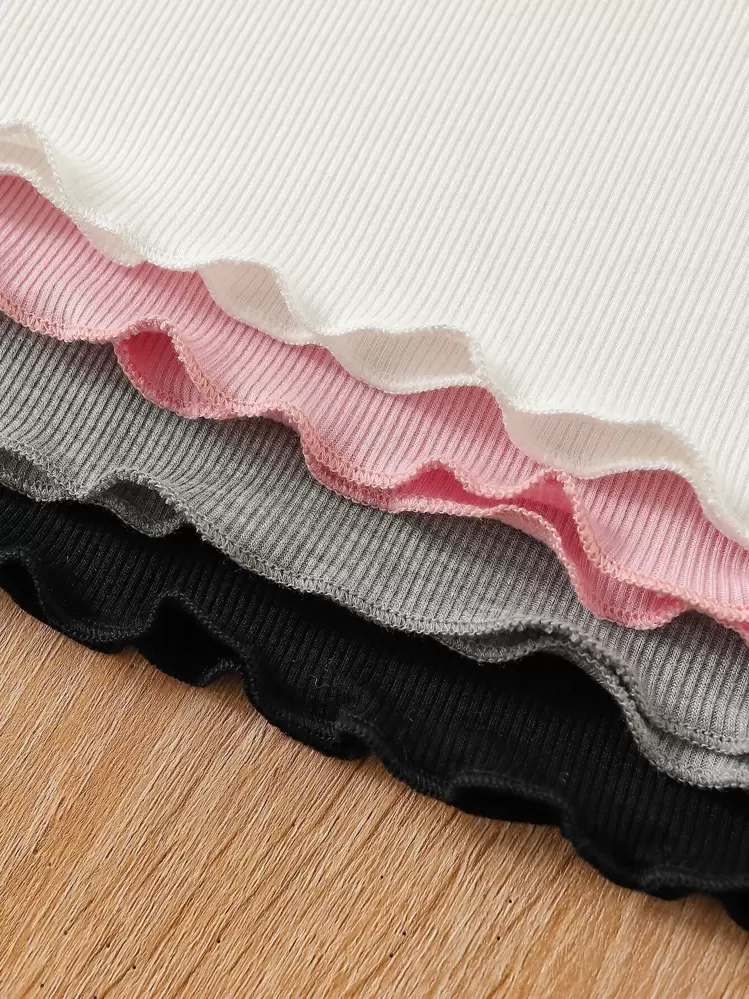 SHEIN Genkimix Kids Camiseta De Manga Corta Multicolor Para Niña Con Puños Y Dobladillo Con Volantes Para Sentirse Cómodo Y Fresco En El Verano - Multicolor - Añade 4