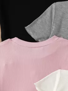 SHEIN Genkimix Kids Áo thun ngắn tay nhiều màu cho bé gái tập đi với cổ tay và viền loe cho cảm giác thoải mái và mát mẻ trong mùa hè - Nhiều màu - Xem 5