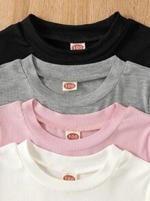 SHEIN Genkimix Kids Áo thun ngắn tay nhiều màu cho bé gái tập đi với cổ tay và viền loe cho cảm giác thoải mái và mát mẻ trong mùa hè - Nhiều màu - Xem 6