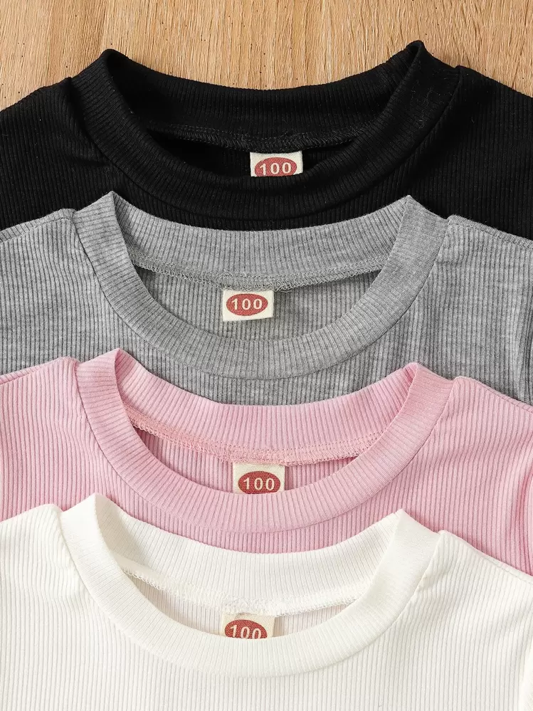 SHEIN Genkimix Kids Camiseta De Manga Corta Multicolor Para Niña Con Puños Y Dobladillo Con Volantes Para Sentirse Cómodo Y Fresco En El Verano - Multicolor - Añade 6