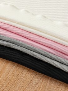 SHEIN Genkimix Kids Áo thun ngắn tay nhiều màu cho bé gái tập đi với cổ tay và viền loe cho cảm giác thoải mái và mát mẻ trong mùa hè - Nhiều màu - Xem 8