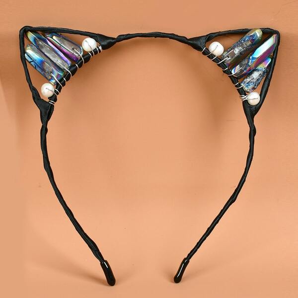 

Faux Pearl & Cat Ears Decor Headband, Violet purple