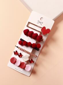 6pcs Christmas Heart Decor Hair Clip - Multicolor - View 1