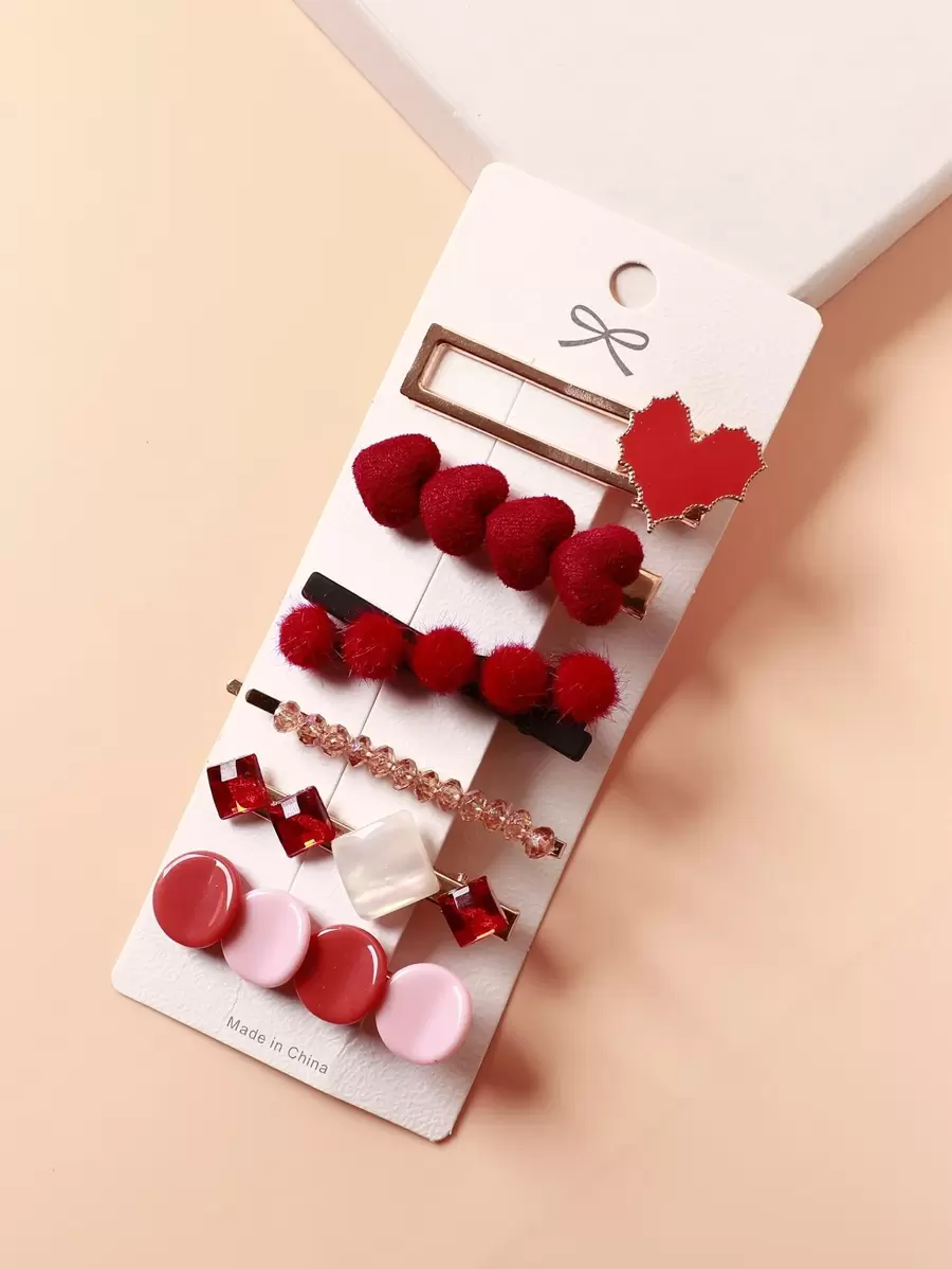 6pcs Christmas Heart Decor Hair Clip - Multicolor - View 1