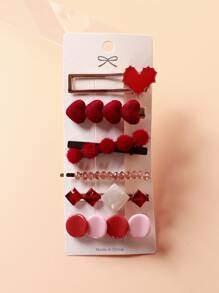 6pcs Christmas Heart Decor Hair Clip - Multicolor - View 2