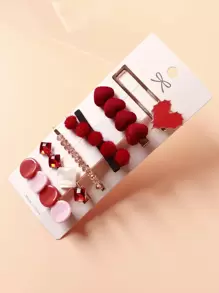 6pcs Christmas Heart Decor Hair Clip - Multicolor - View 3