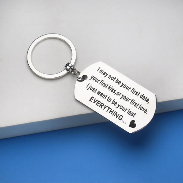 

Slogan Detail Geometric Charm Keychain, Silver