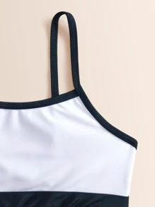 Tween Girl Contrast Binding Bikini Set Summer Beach - Black and White - View 4