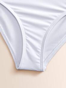 Tween Girl Contrast Binding Bikini Set Summer Beach - Black and White - View 5