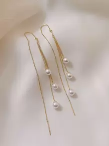 Andkiss Faux Pearl Decor Threader Earrings - Multicolor - View 1