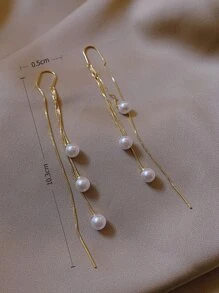 Andkiss Faux Pearl Decor Threader Earrings - Multicolor - View 3