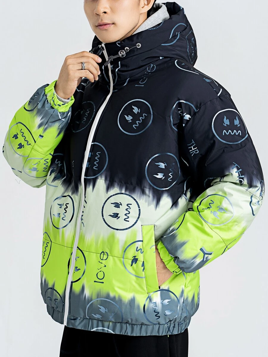 Manfinity Men Colorblock Zip Up Drawstring Hooded Padded Coat - Multicolor - View 1