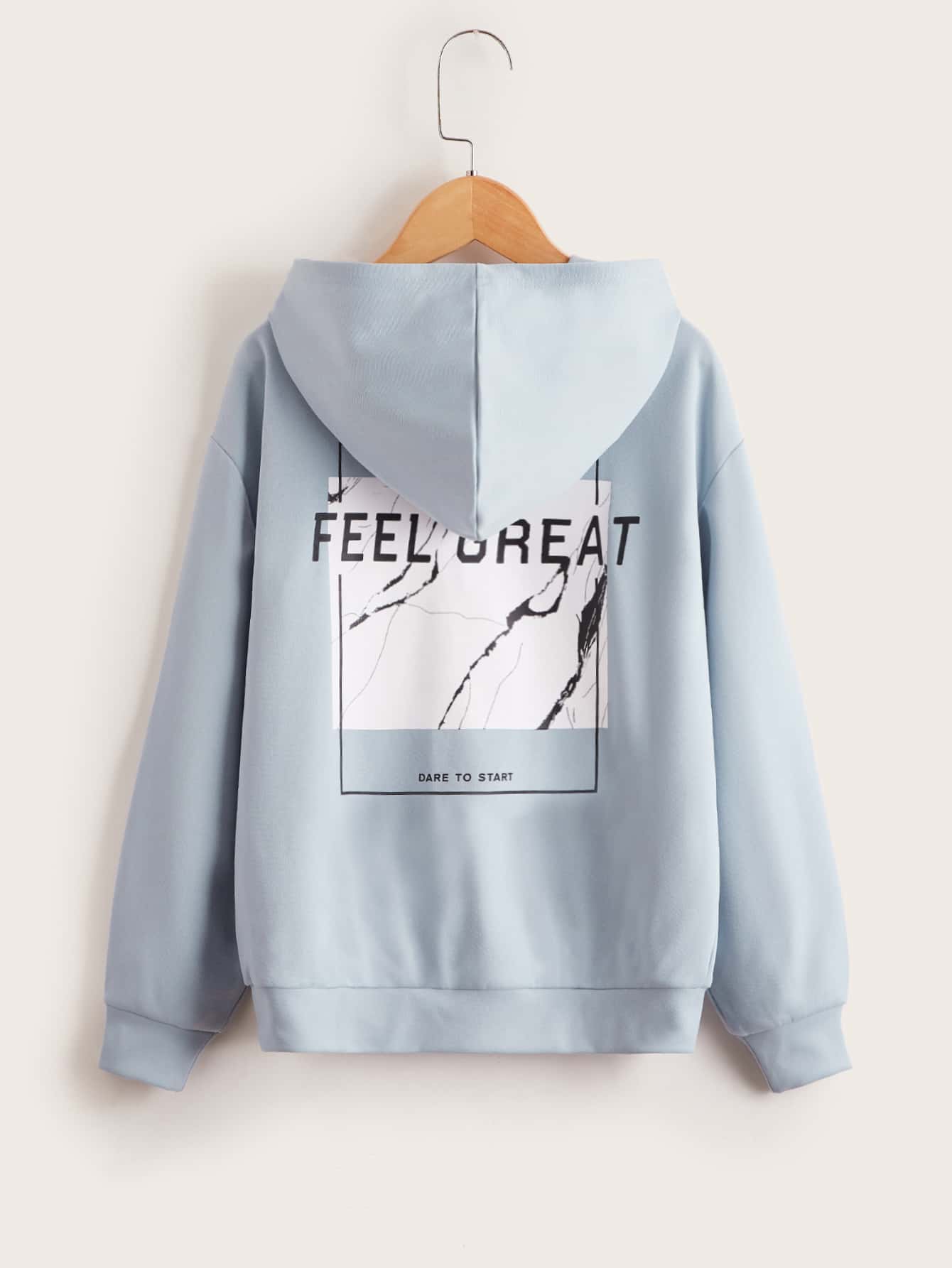 SHEIN 幼青少年男孩下垂肩標語圖形套頭衫 - 霧霾藍 - 查看 1