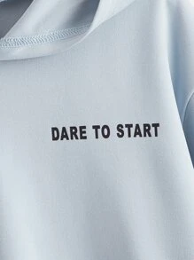 SHEIN 幼青少年男孩下垂肩標語圖形套頭衫 - 霧霾藍 - 查看 3