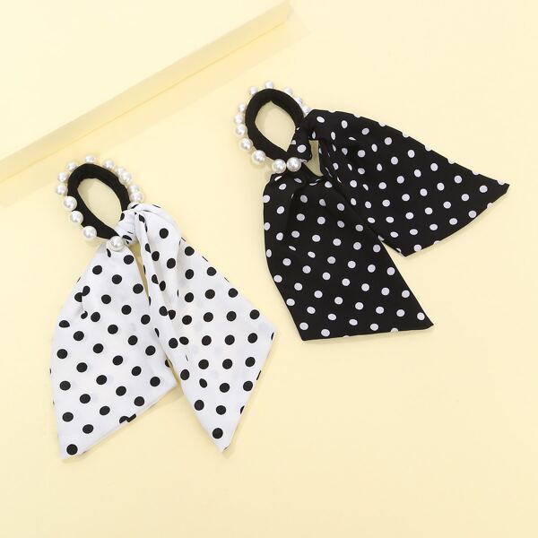 

2pcs Polka Dot Pattern Scarf Hair Tie, Multicolor