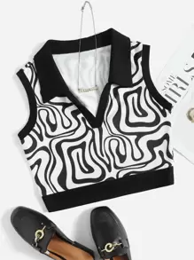 Muchica 滿版印花無袖短上衣 - 黑與白 - 查看 2