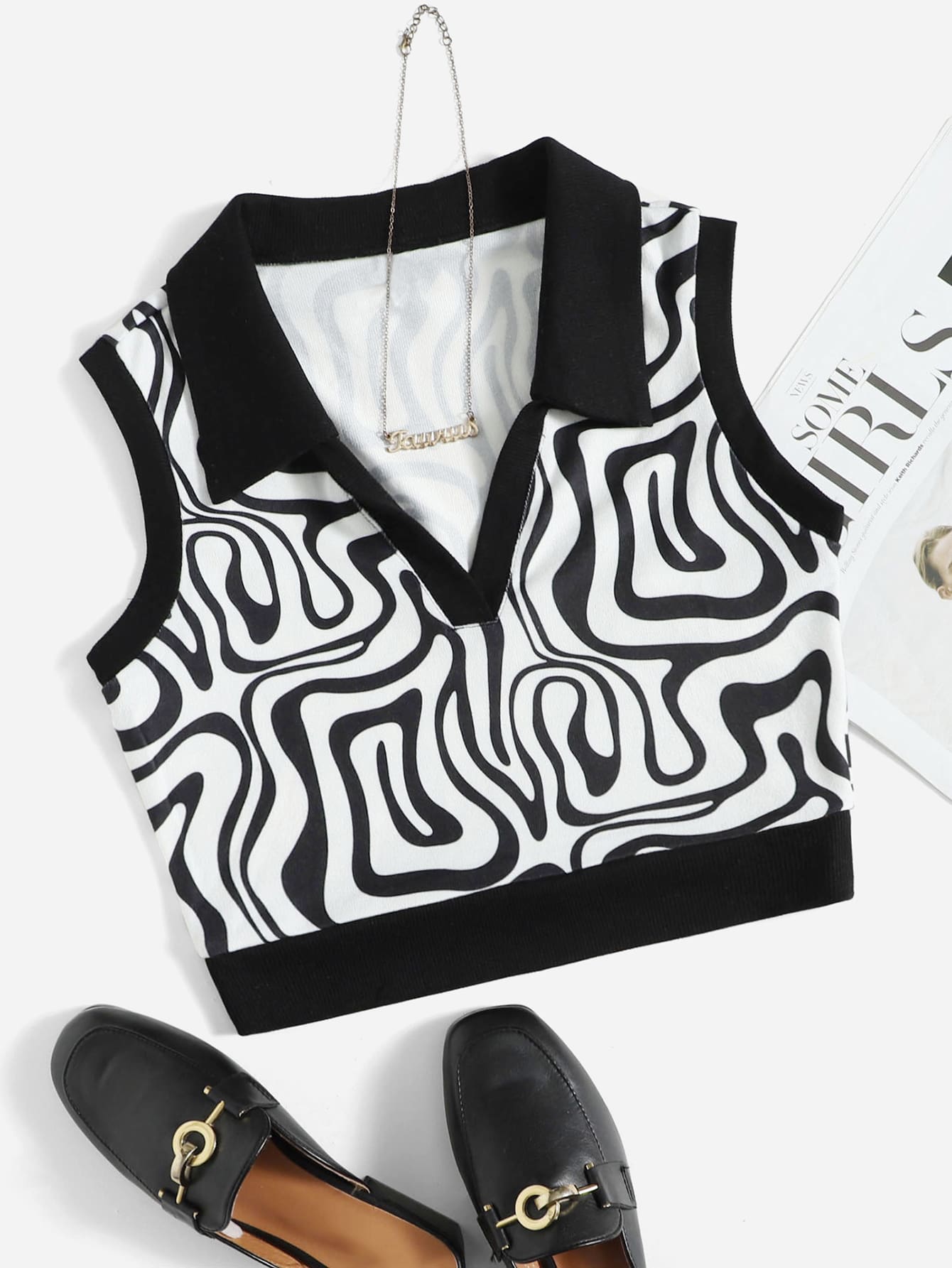 Muchica 滿版印花無袖短上衣