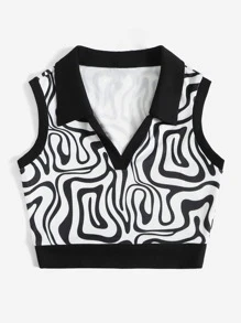 Muchica 滿版印花無袖短上衣 - 黑與白 - 查看 4